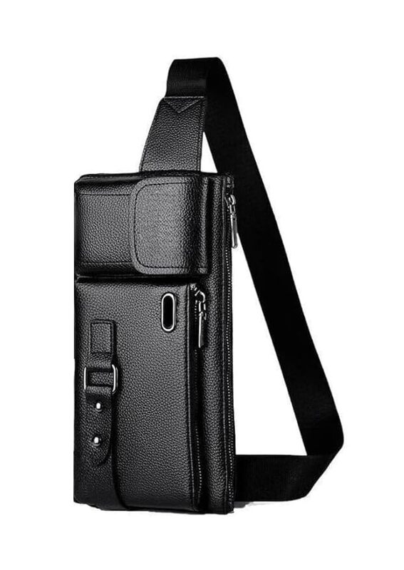 Stylish PU Leather Waist Bag Travel Pouch Passport Holder Fanny Pack with Adjustable Strap Faux Leather Sling Crossbody Travel Office Bag for Men and Women(Black)
