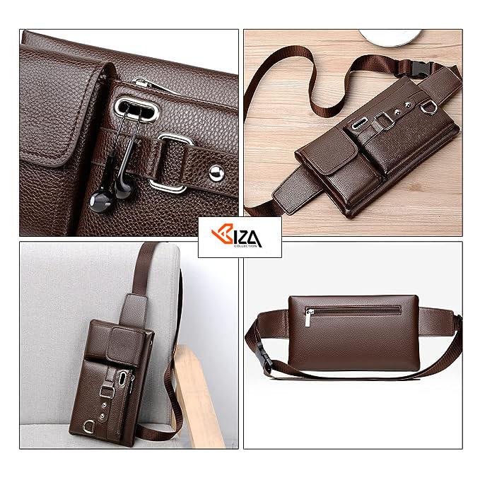 Stylish PU Men’s Chest Waist Bag - Brown