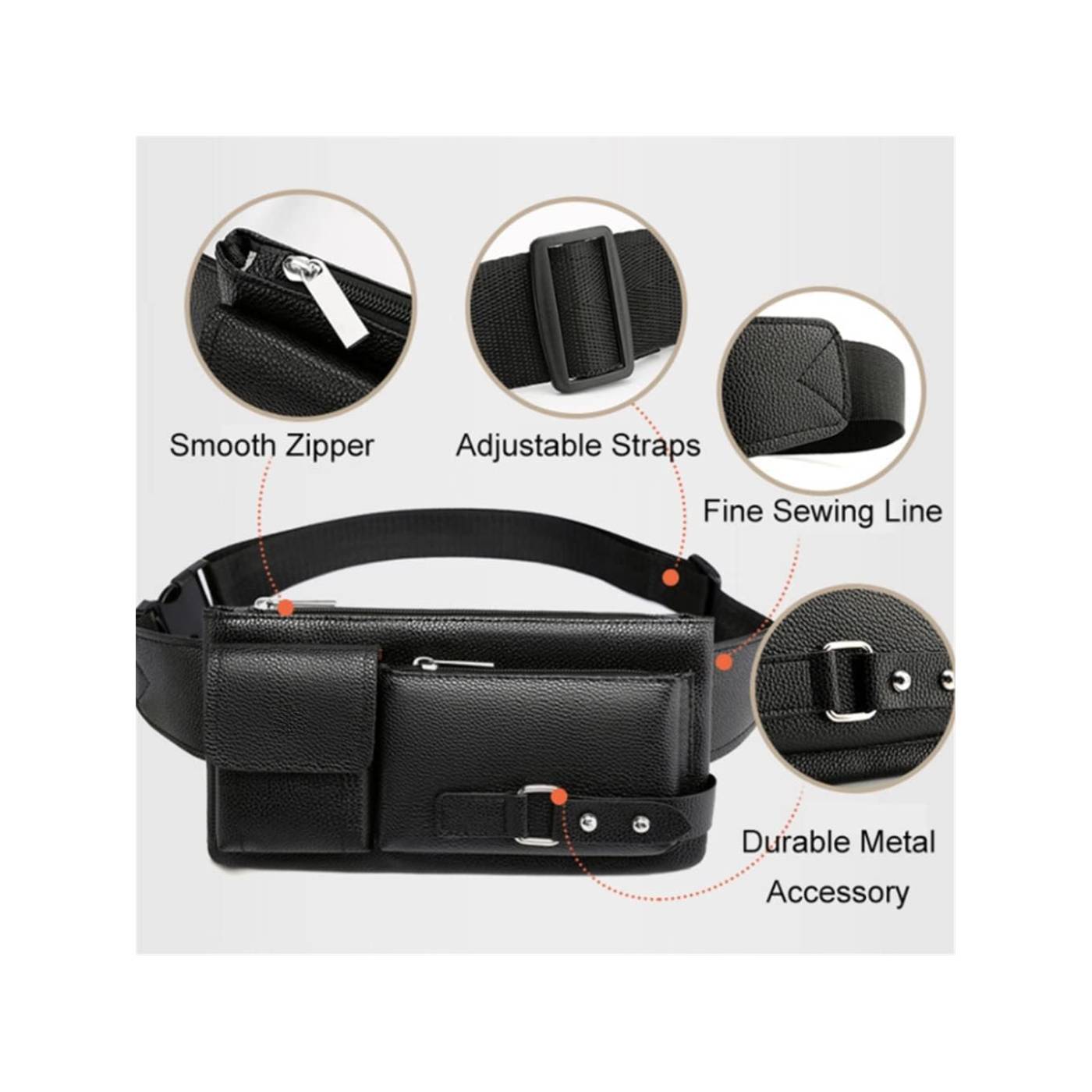 Stylish PU Leather Waist Bag Travel Pouch Passport Holder with Adjustable Strap